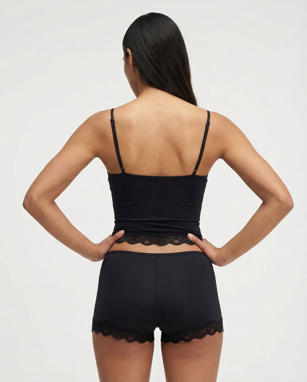 Two Piece Set Women Fitted Lace Trim Adjustable Straps - Evergreen Outfits - Women Sleepwear