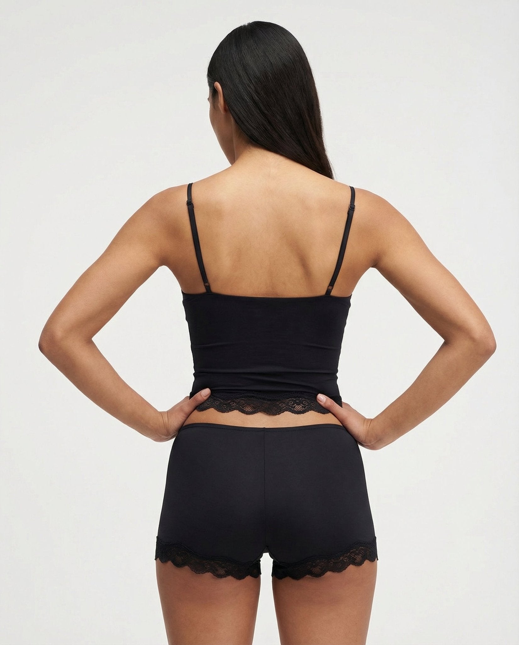 Two Piece Set Women Fitted Lace Trim Adjustable Straps - Evergreen Outfits - Women Sleepwear