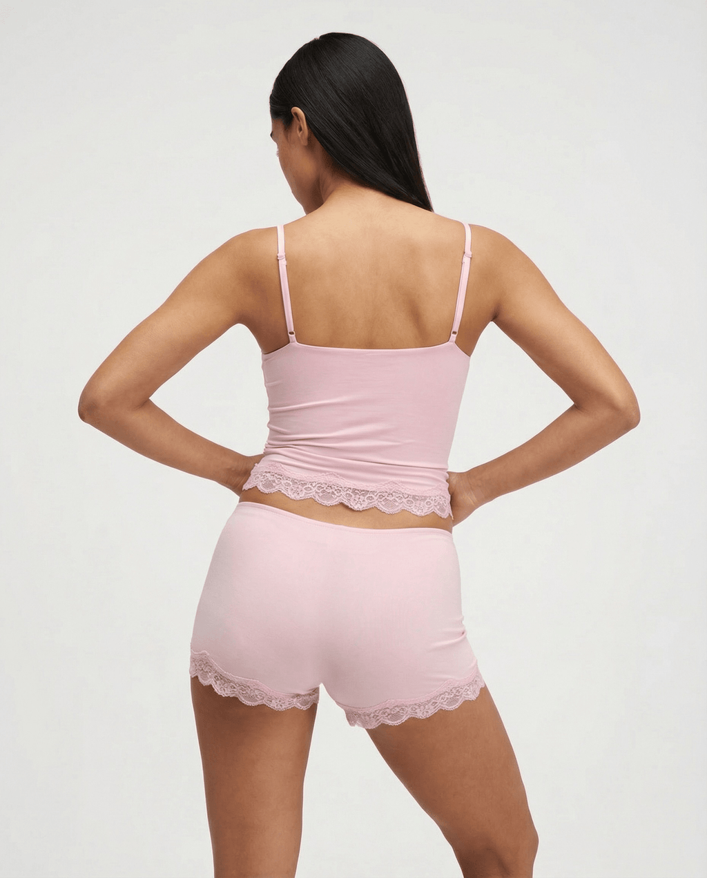 Two Piece Set Women Fitted Lace Trim Adjustable Straps - Evergreen Outfits - Women Sleepwear