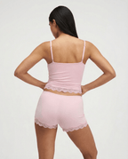 Two Piece Set Women Fitted Lace Trim Adjustable Straps - Evergreen Outfits - Women Sleepwear