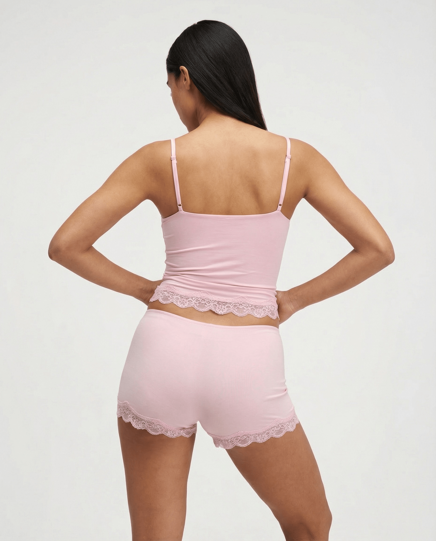 Two Piece Set Women Fitted Lace Trim Adjustable Straps - Evergreen Outfits - Women Sleepwear