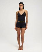 Two Piece Set Women Fitted Lace Trim Adjustable Straps - Evergreen Outfits - Women Sleepwear