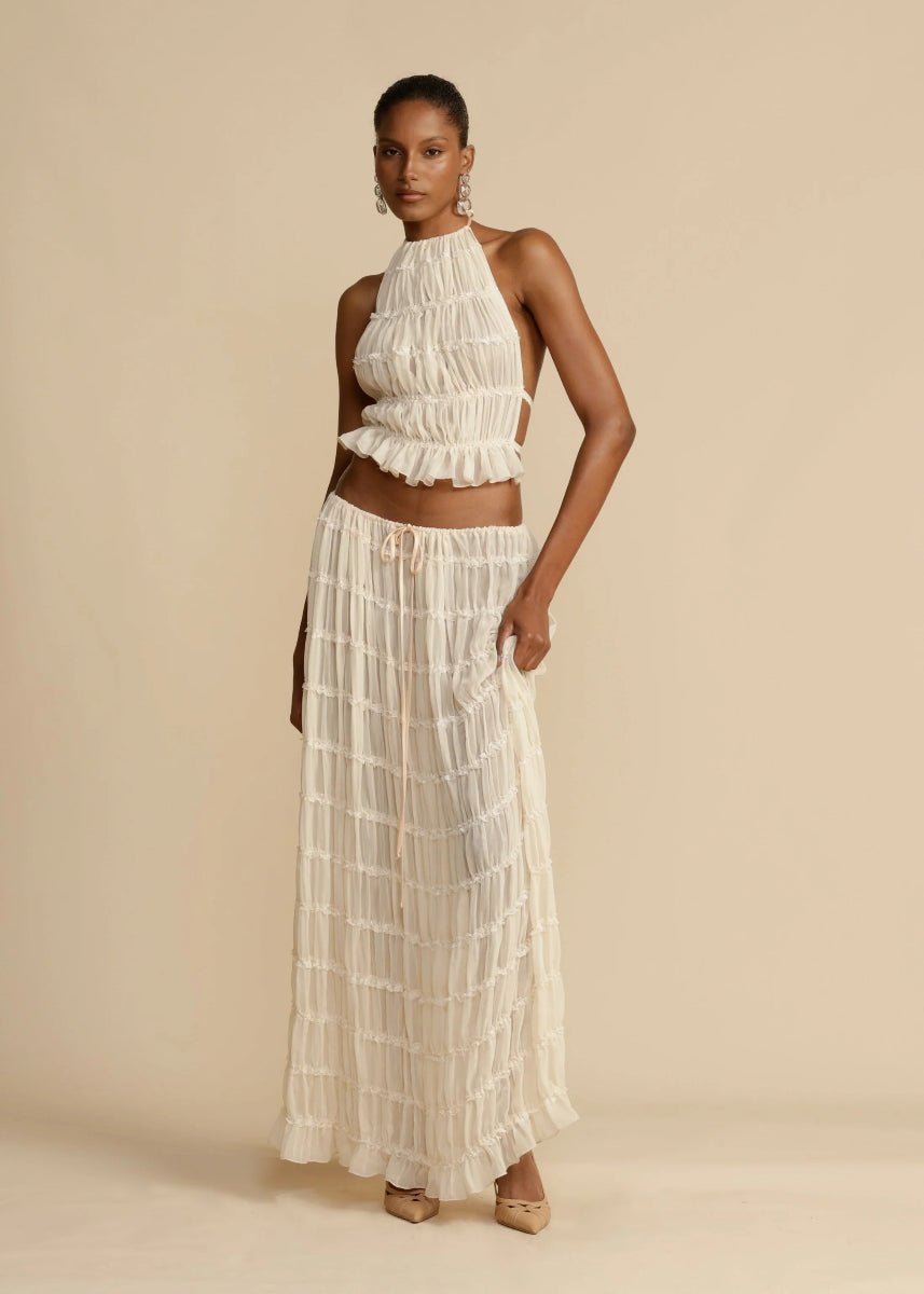 Two Piece Set Women Halter Neck Sleeveless Maxi Skirt - Evergreen Outfits - Women Set