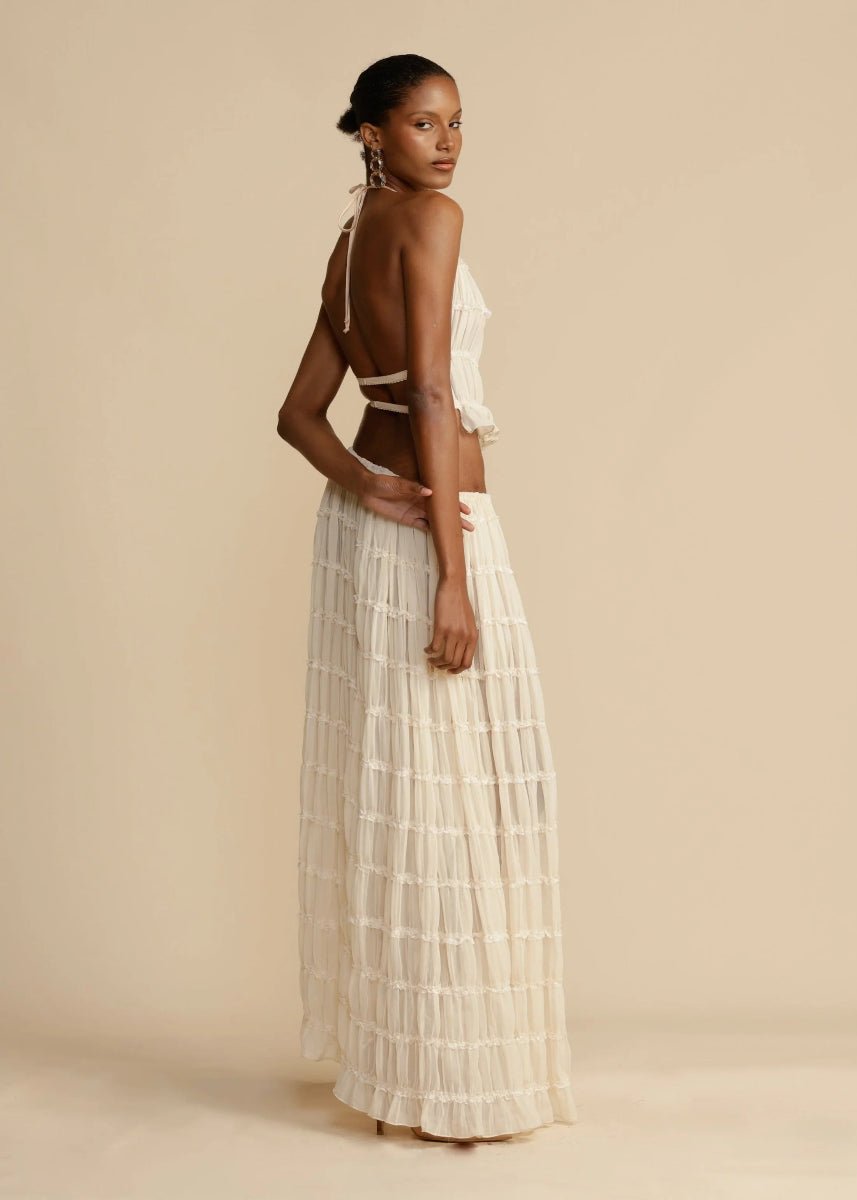 Two Piece Set Women Halter Neck Sleeveless Maxi Skirt - Evergreen Outfits - Women Set