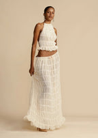 Two Piece Set Women Halter Neck Sleeveless Maxi Skirt - Evergreen Outfits - Women Set