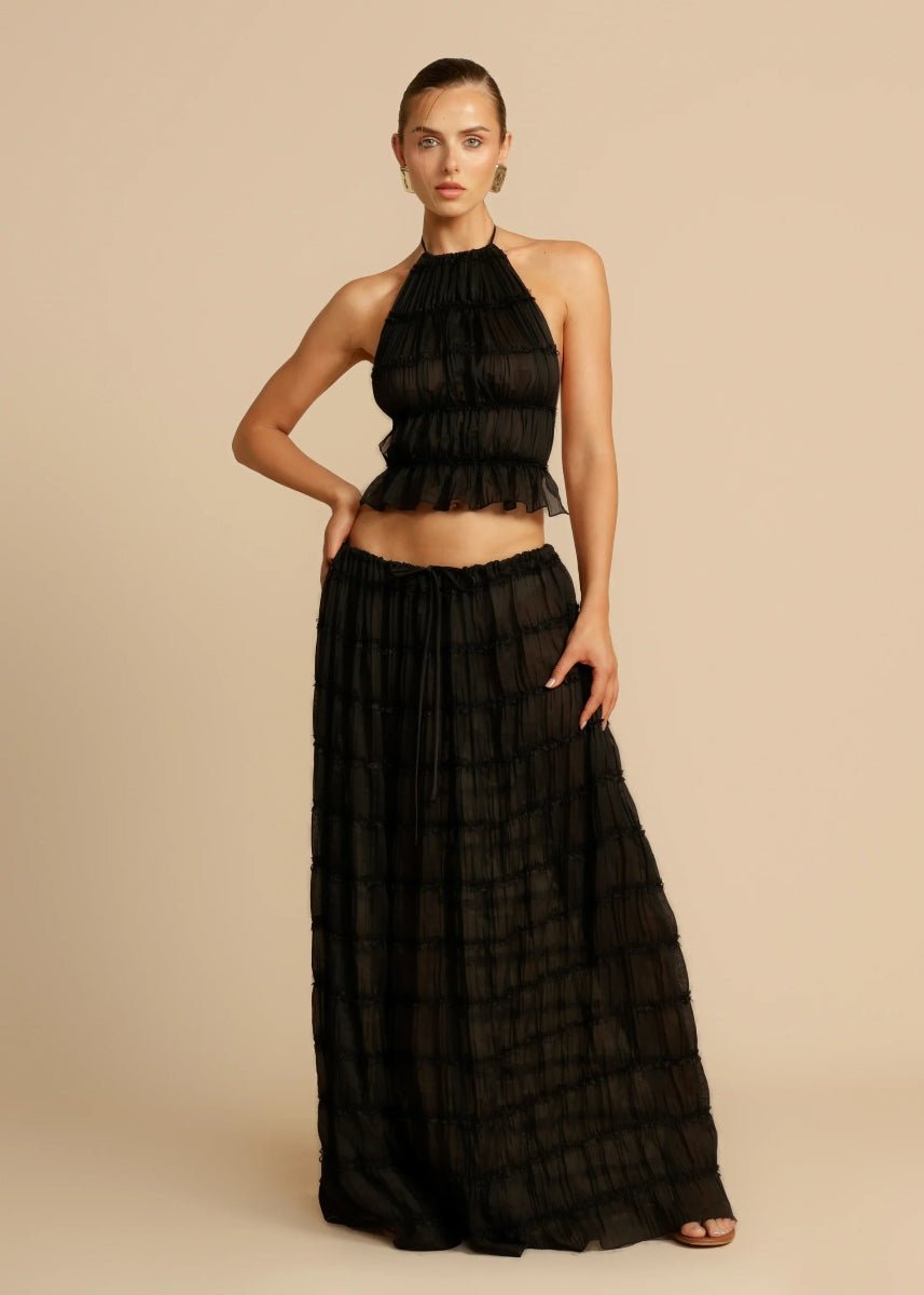 Two Piece Set Women Halter Neck Sleeveless Maxi Skirt - Evergreen Outfits - Women Set