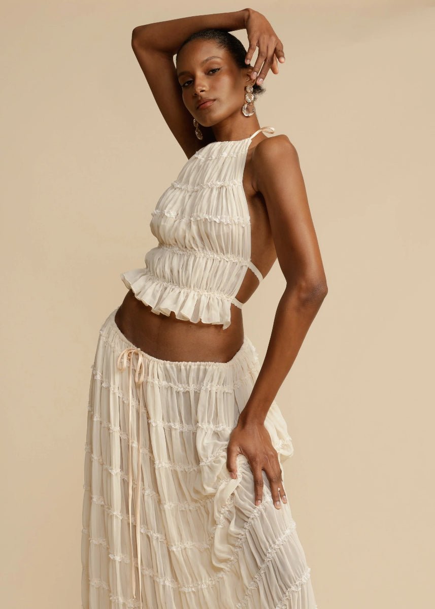 Two Piece Set Women Halter Neck Sleeveless Maxi Skirt - Evergreen Outfits - Women Set
