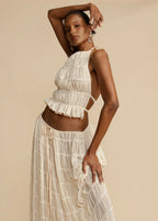 Two Piece Set Women Halter Neck Sleeveless Maxi Skirt - Evergreen Outfits - Women Set