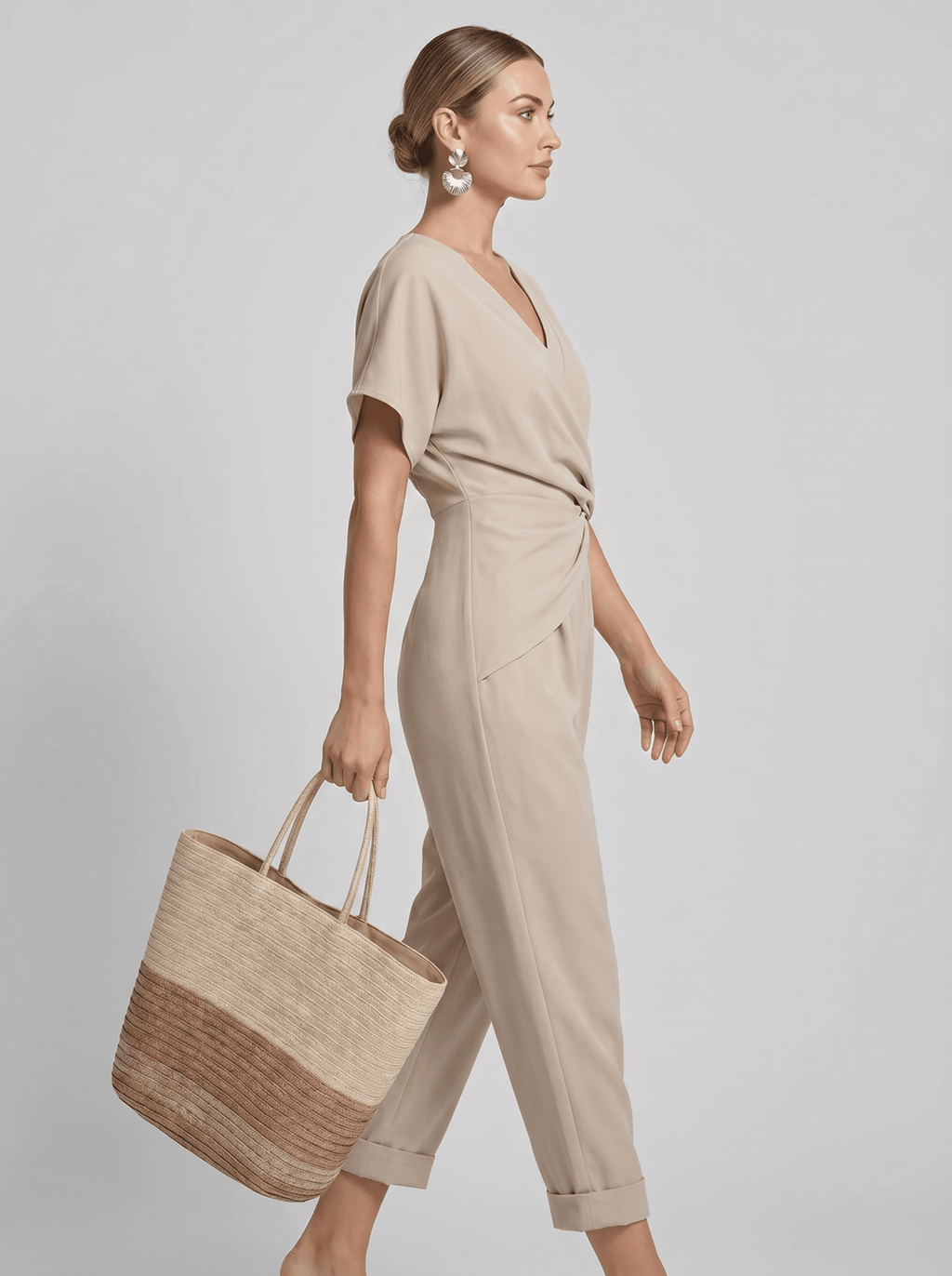 Two Piece Set Women Long Sleeve Top Wide Leg Trousers - Evergreen Outfits - Women Set