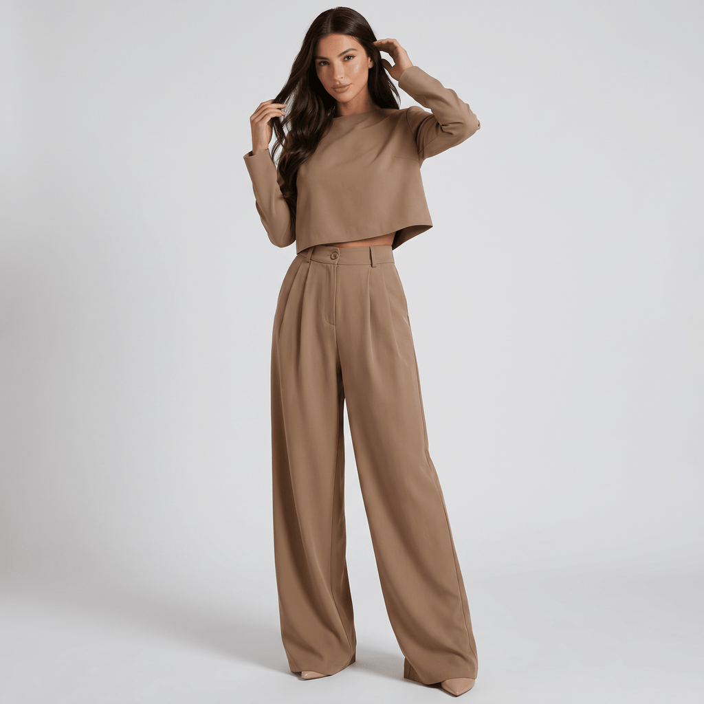 Two Piece Set Women Relaxed Fit Long Sleeve Round Neck - Evergreen Outfits - Women Set