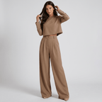 Two Piece Set Women Relaxed Fit Long Sleeve Round Neck - Evergreen Outfits - Women Set