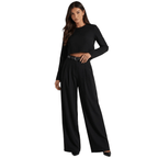 Two Piece Set Women Relaxed Fit Long Sleeve Round Neck - Evergreen Outfits - Women Set