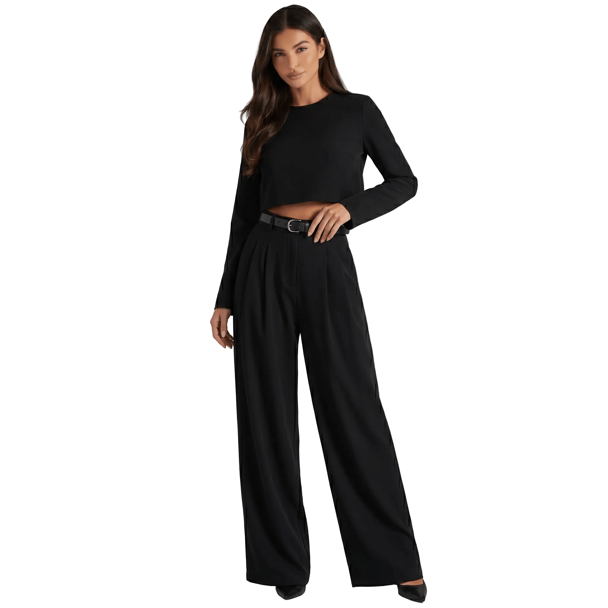 Two Piece Set Women Relaxed Fit Long Sleeve Round Neck - Evergreen Outfits - Women Set