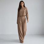 Two Piece Set Women Relaxed Fit Long Sleeve Round Neck - Evergreen Outfits - Women Set