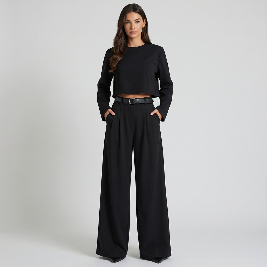 Two Piece Set Women Relaxed Fit Long Sleeve Round Neck - Evergreen Outfits - Women Set