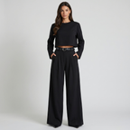 Two Piece Set Women Relaxed Fit Long Sleeve Round Neck - Evergreen Outfits - Women Set