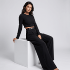 Two Piece Set Women Relaxed Fit Long Sleeve Round Neck - Evergreen Outfits - Women Set
