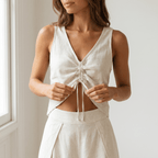 Two Piece Suit Women Sleeveless Strappy V Neck Top - Evergreen Outfits - Women Set