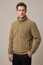 Men Jacket | Full Zip Sherpa Fleece with Contrast Sleeve Panels