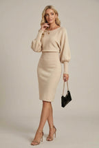 Women Dress | Ribbed Waist Balloon Sleeve Knit Midi Fit