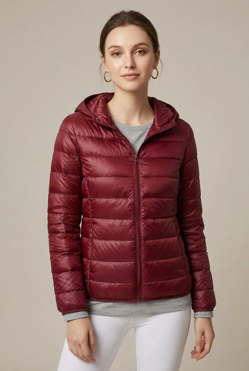 Women Puffer Jacket | Hooded Full-Zip with Quilted Channels