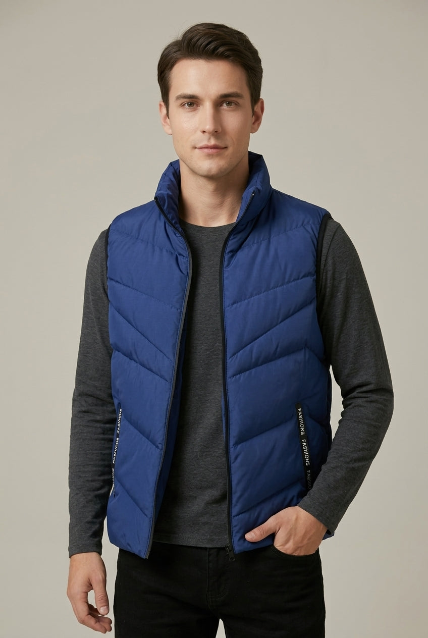 Men Vest Set | Quilted Mock Neck with Full-Length Zip Front
