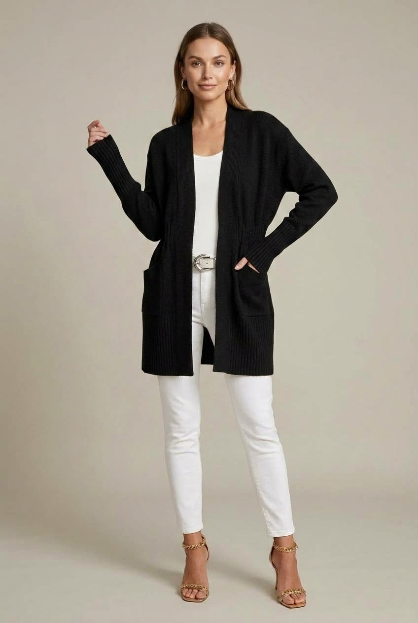 Women Cardigan | Relaxed Fit with Open Front Shawl Collar
