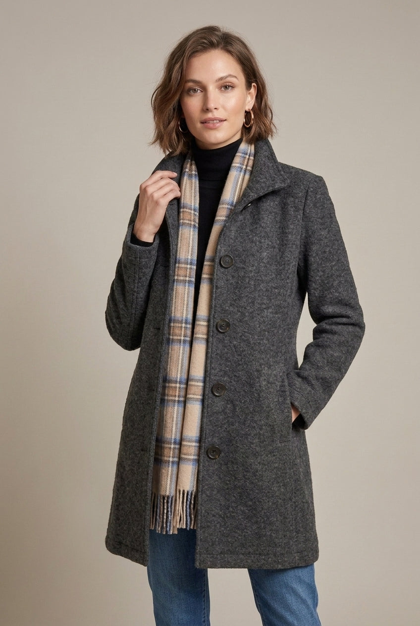 Women Coat | Notch Collar Button-Front Mid-Length Fit