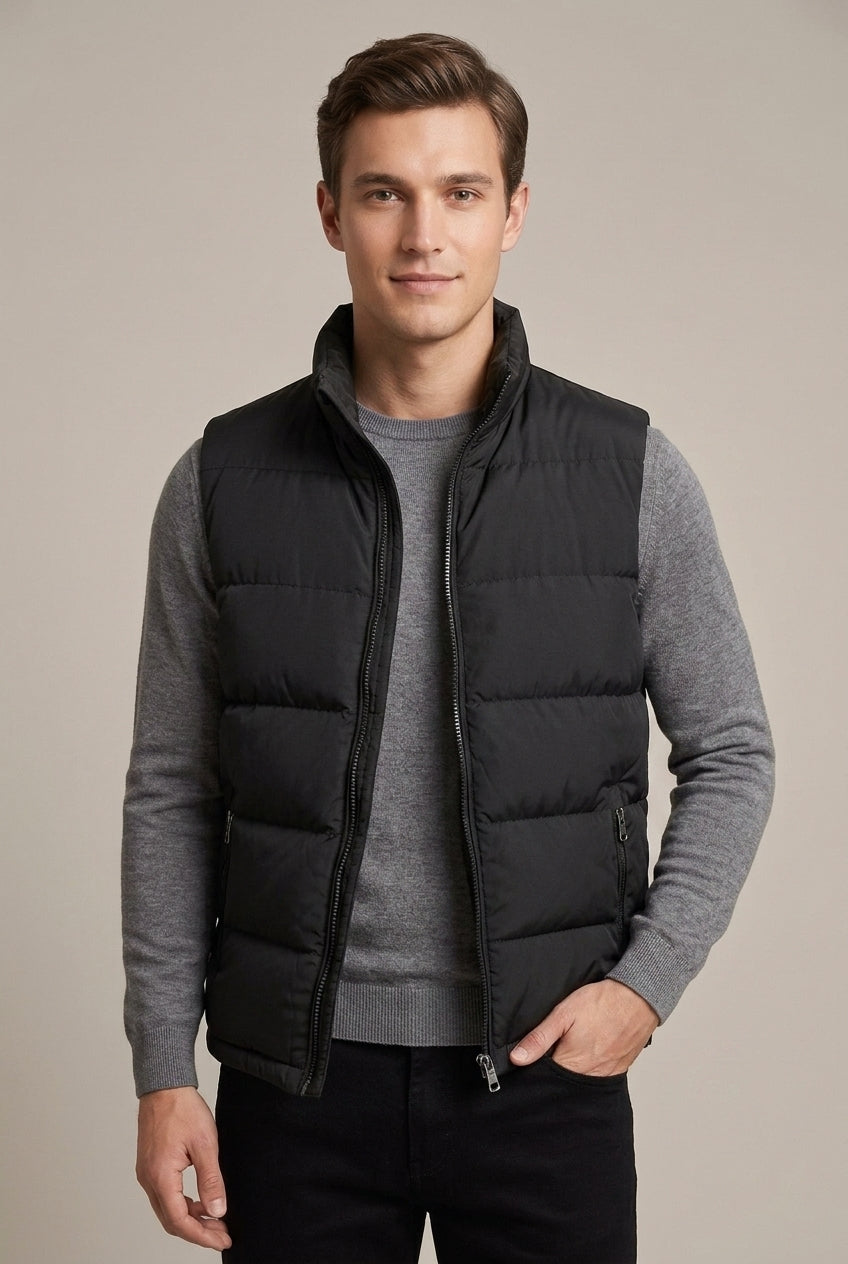 Men Cardigan | Quilted Stand Collar Full-Zip Sleeveless Vest