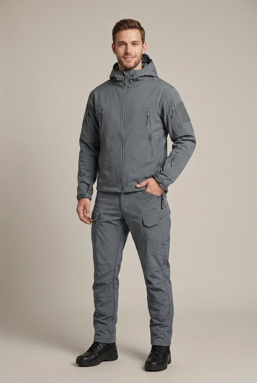 Men Set | Hooded Softshell Jacket and Trousers with Zip Pockets