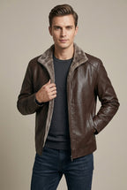 Men Jacket | Faux Leather Biker with Fleece-Lined Interior
