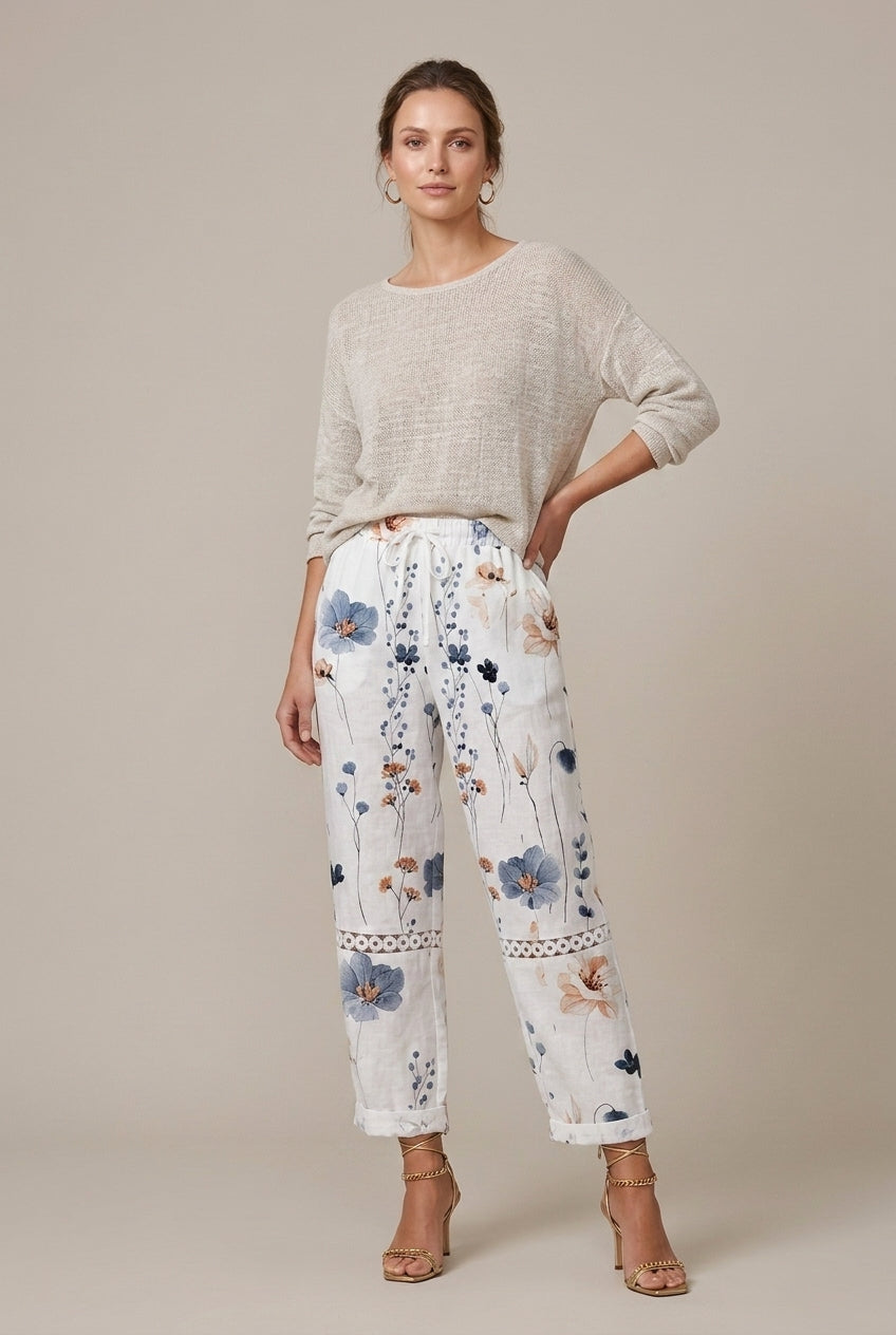 Women Trousers | Wide Leg Cropped Relaxed Fit with Drawstring
