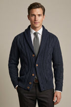 Men Cardigan | Shawl Collar Cable Knit Button-Front Regular Fit