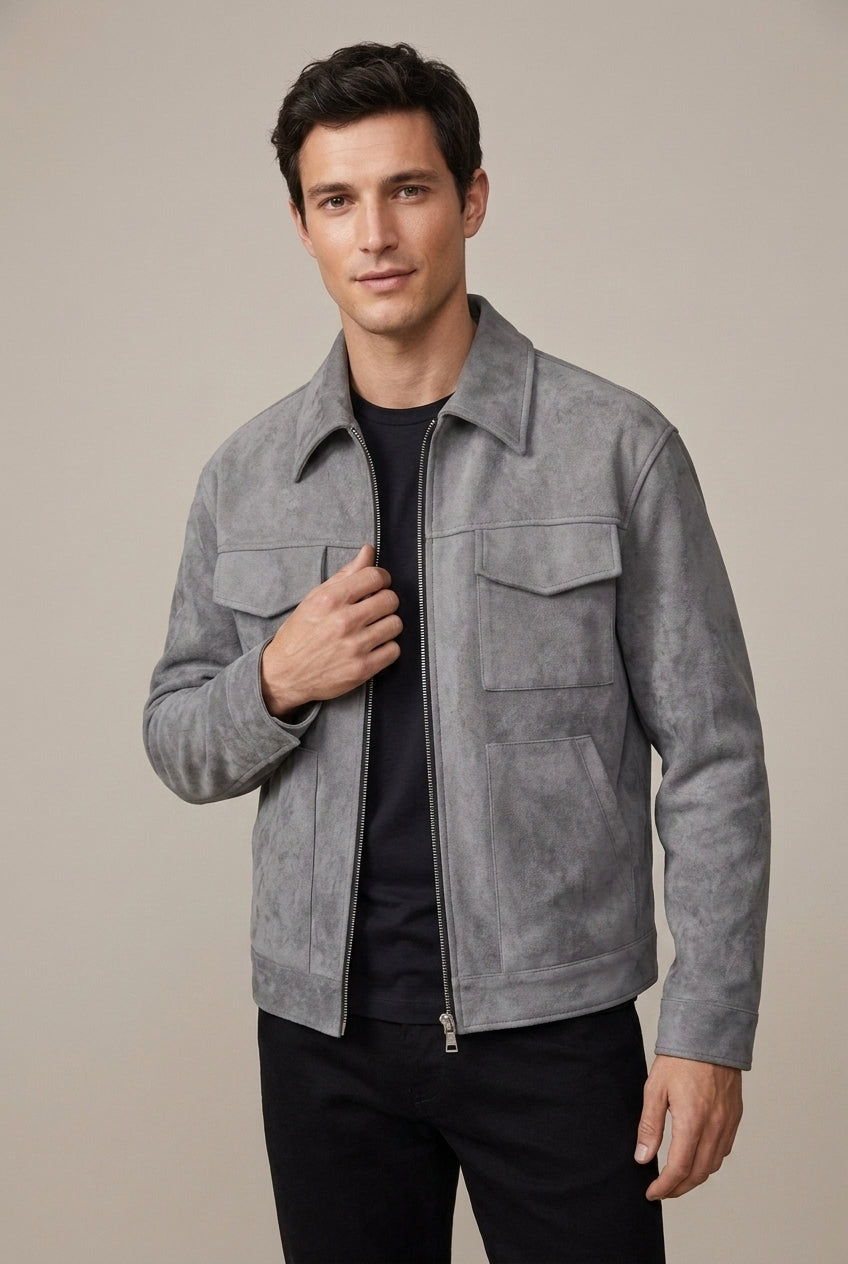 Men Jacket | Full-Zip Closure with Point Collar Regular Fit