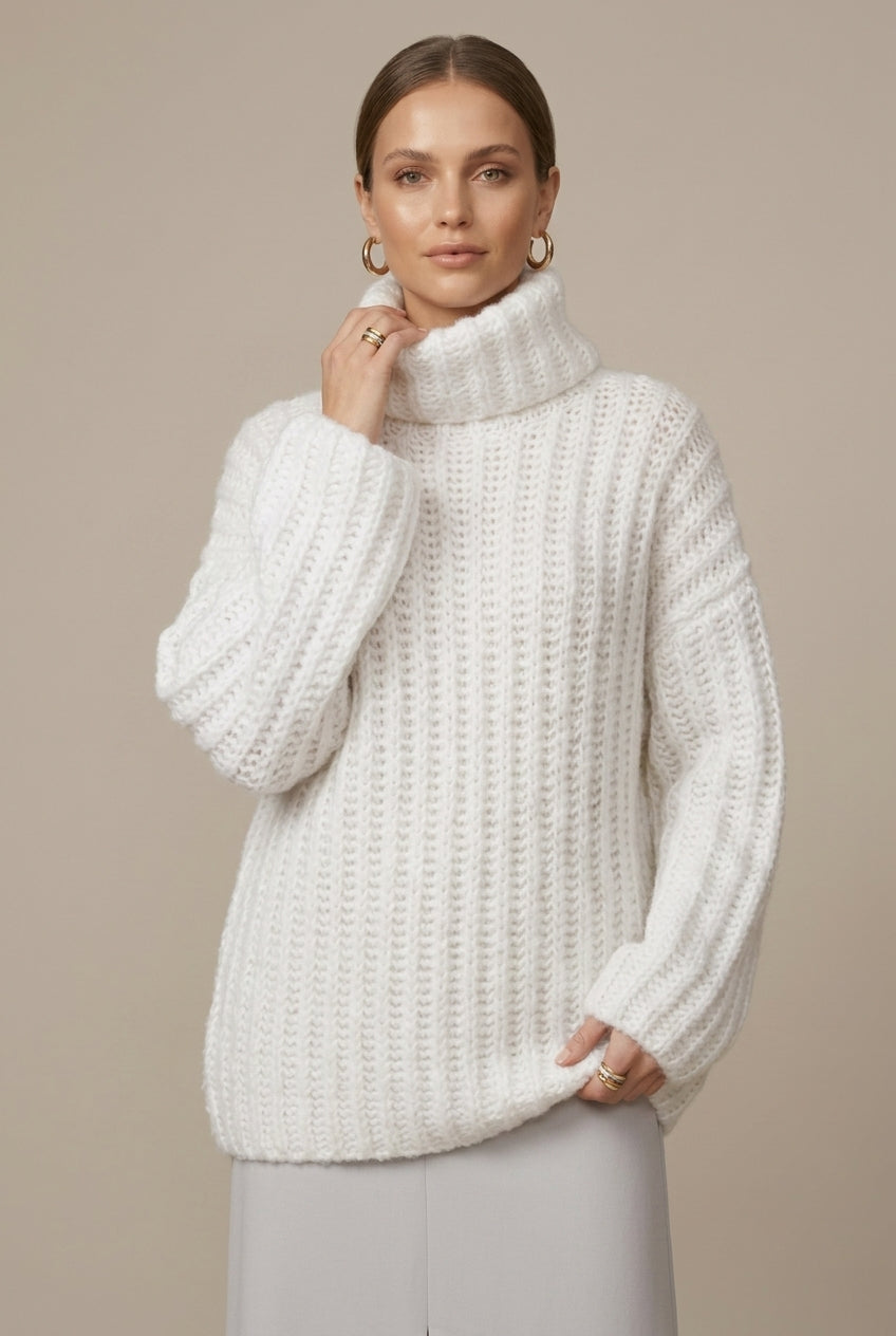 Women Sweater | Oversized Ribbed Knit with Turtleneck Collar