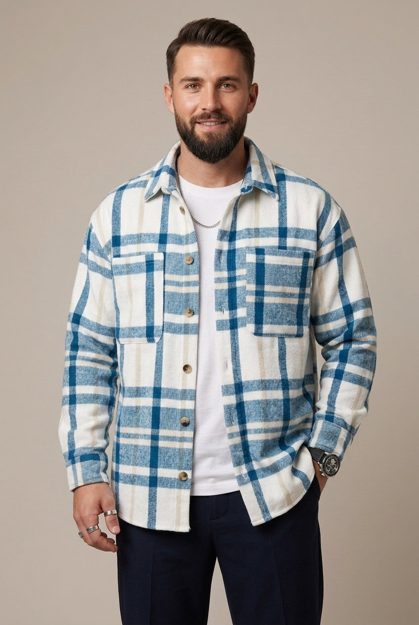 Men Shirt | Relaxed Fit Checked Overshirt with Chest Pockets