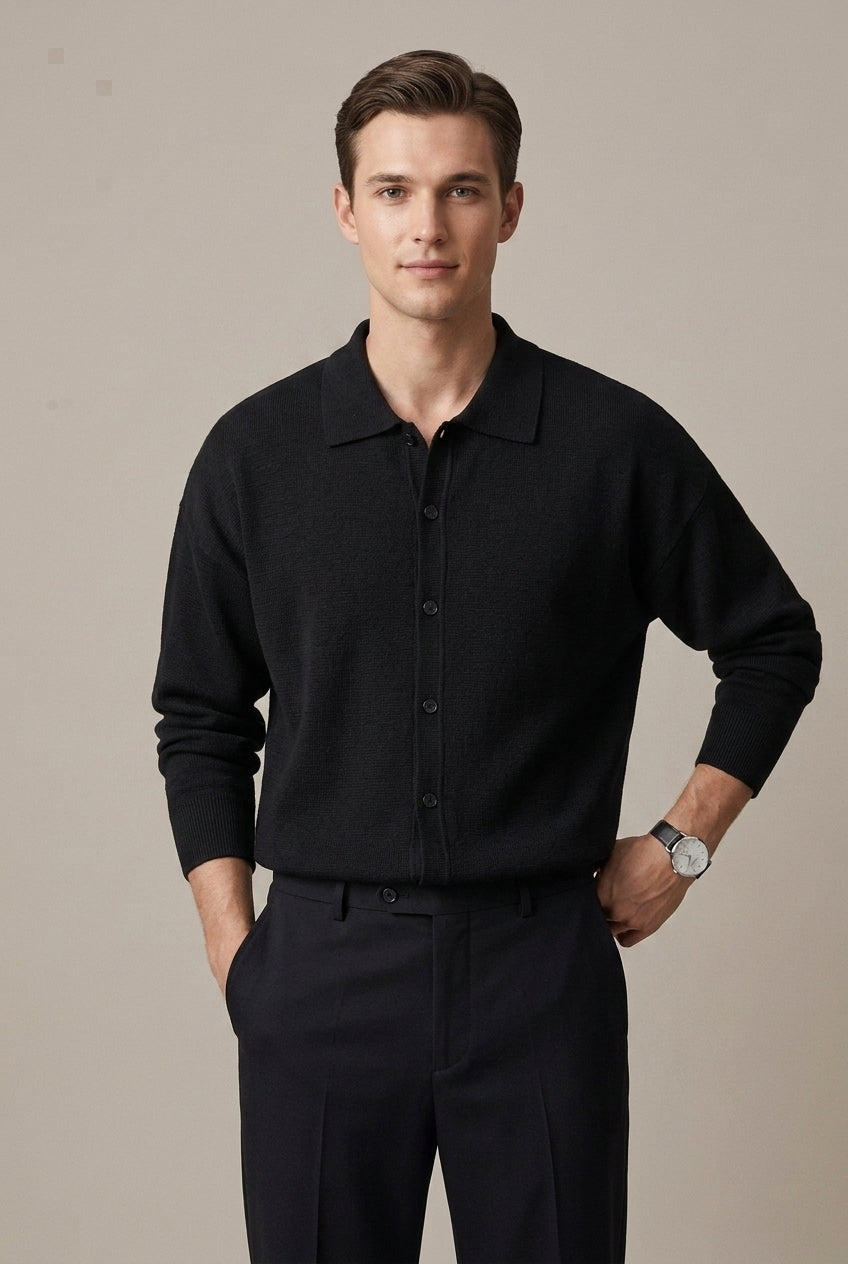 Men Cardigan | Oversized Fit with Spread Collar Button Front