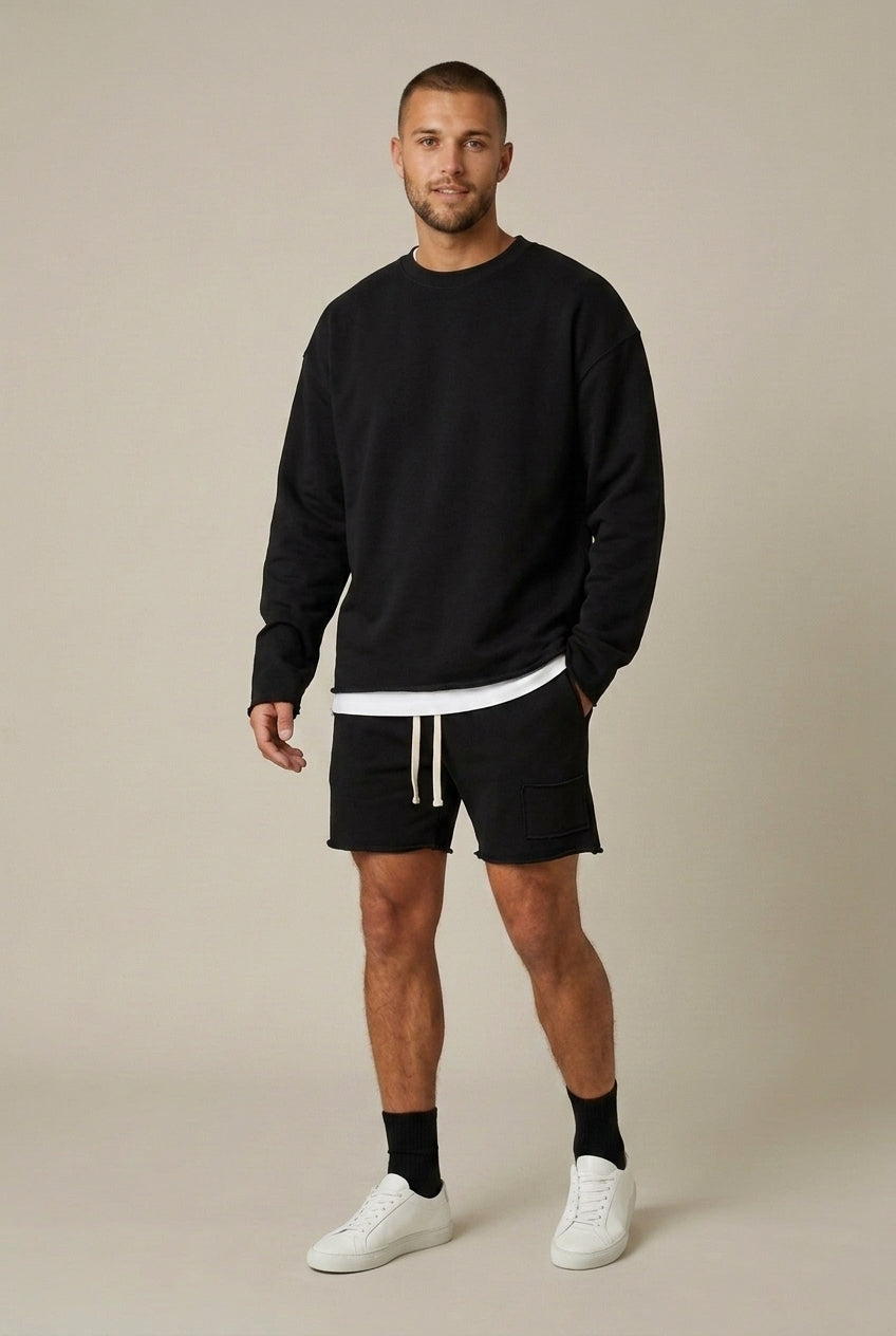 Men Set | Relaxed Fit Crewneck Sweatshirt and Shorts