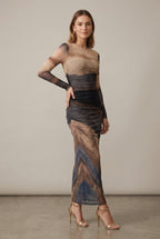 Women Dress | Bodycon Fit with Ruched Waist and Long Sleeves