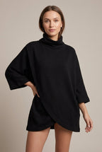 Women Sweater | Oversized Mock Neck with Ribbed Trims