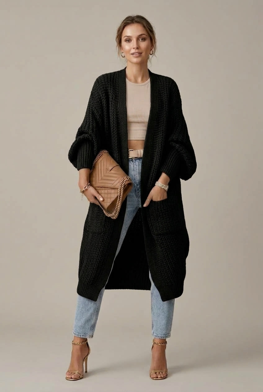 Women Cardigan | Open-Front Long Sleeve Relaxed Fit