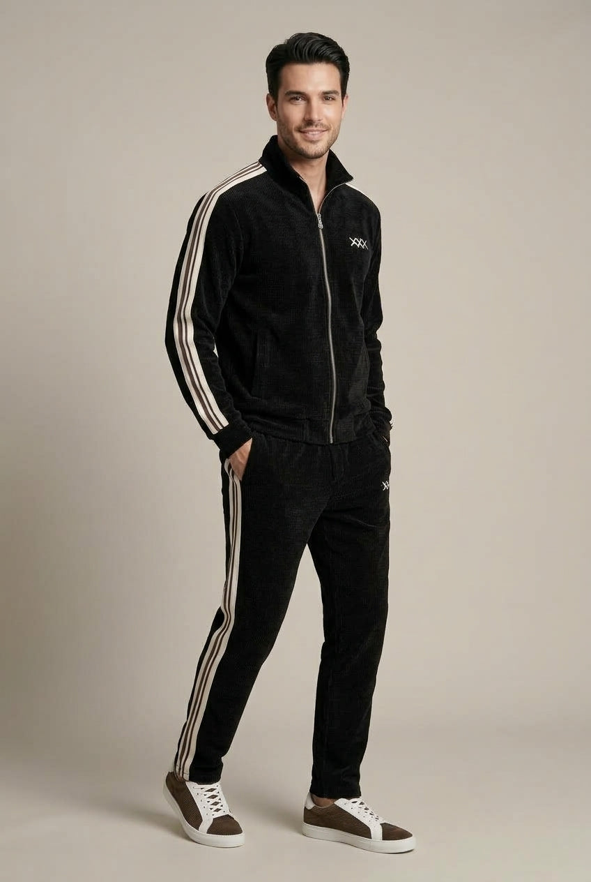 Men's Set | Half-Zip Jacket and Jogger Pants with Stripe Trim