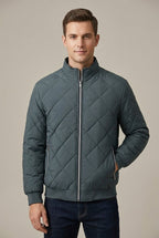 Men Jacket | Diamond Quilted Stand Collar with Front Zip