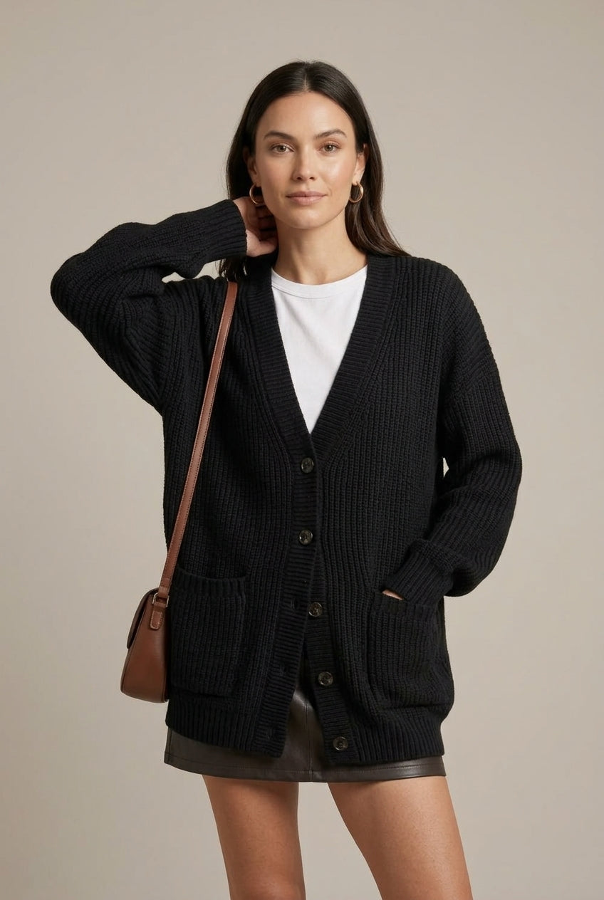 Women Cardigan | V-Neck Relaxed Fit with Button Front