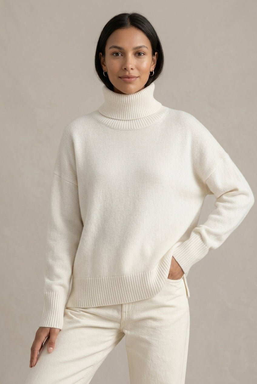 Women Sweater | Oversized Turtleneck with Ribbed Cuffs and Hem