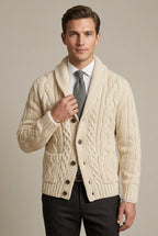 Men Cardigan | Shawl Collar Cable Knit Button-Front Regular Fit