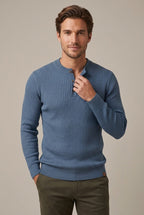 Men Sweater | Henley Neck Ribbed Knit Long Sleeve Fitted