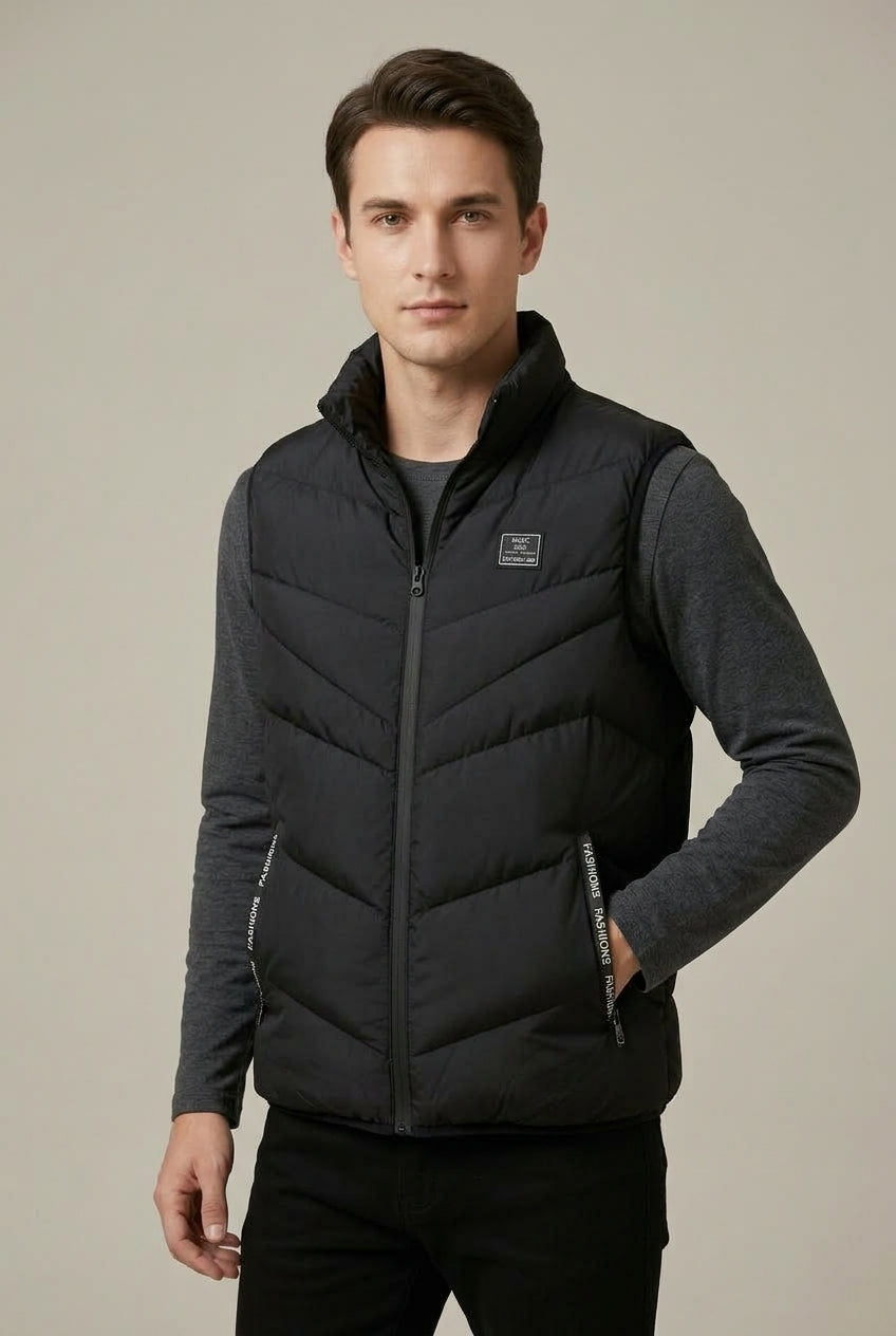 Men Vest Set | Quilted Mock Neck with Full-Length Zip Front