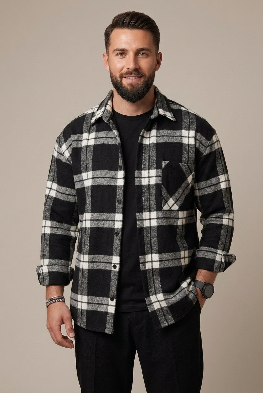 Men Shirt | Relaxed Fit Checked Overshirt with Chest Pockets