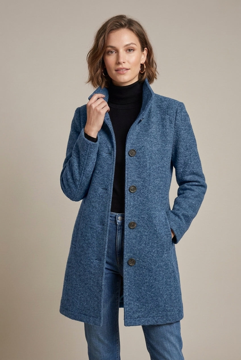 Women Coat | Notch Collar Button-Front Mid-Length Fit